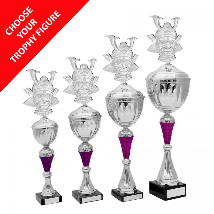  METAL FIGURE TROPHY WITH PURPLE RISER  - AVAILABLE IN 4 SIZES